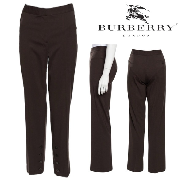 Burberry London Brown Straight Leg Tailored Trousers Wool Blend Buttoned Sz 6 - Picture 1 of 16